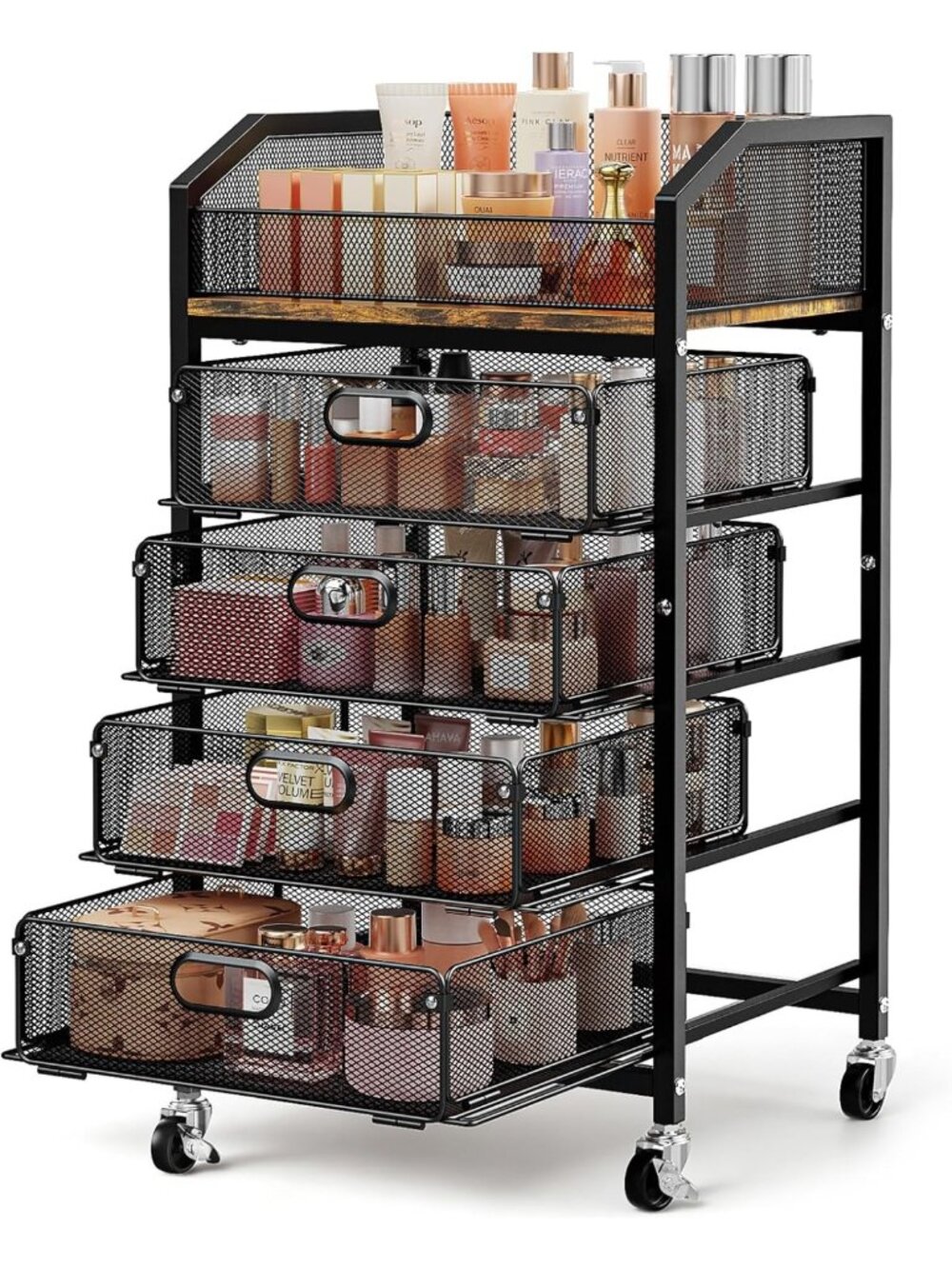 Stylish Rolling Makeup Cart with Drawers - Versatile Vanity & Nail Station